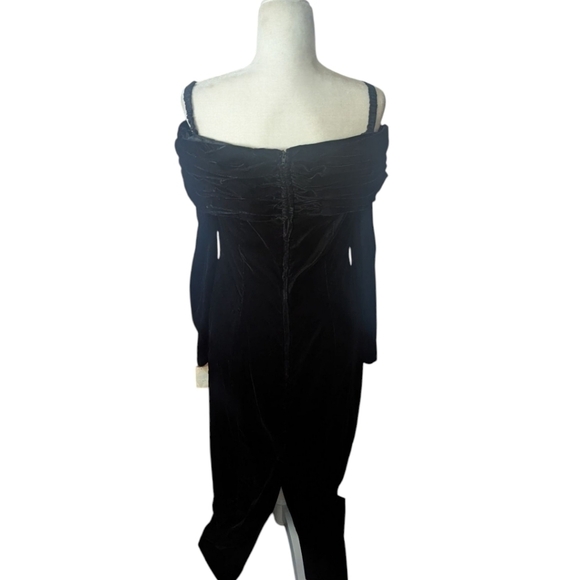 Y2k Black Velvet Whimigoth Friends Portrait Neck Long Sleeve Sheath Maxi Gown - Picture 4 of 12